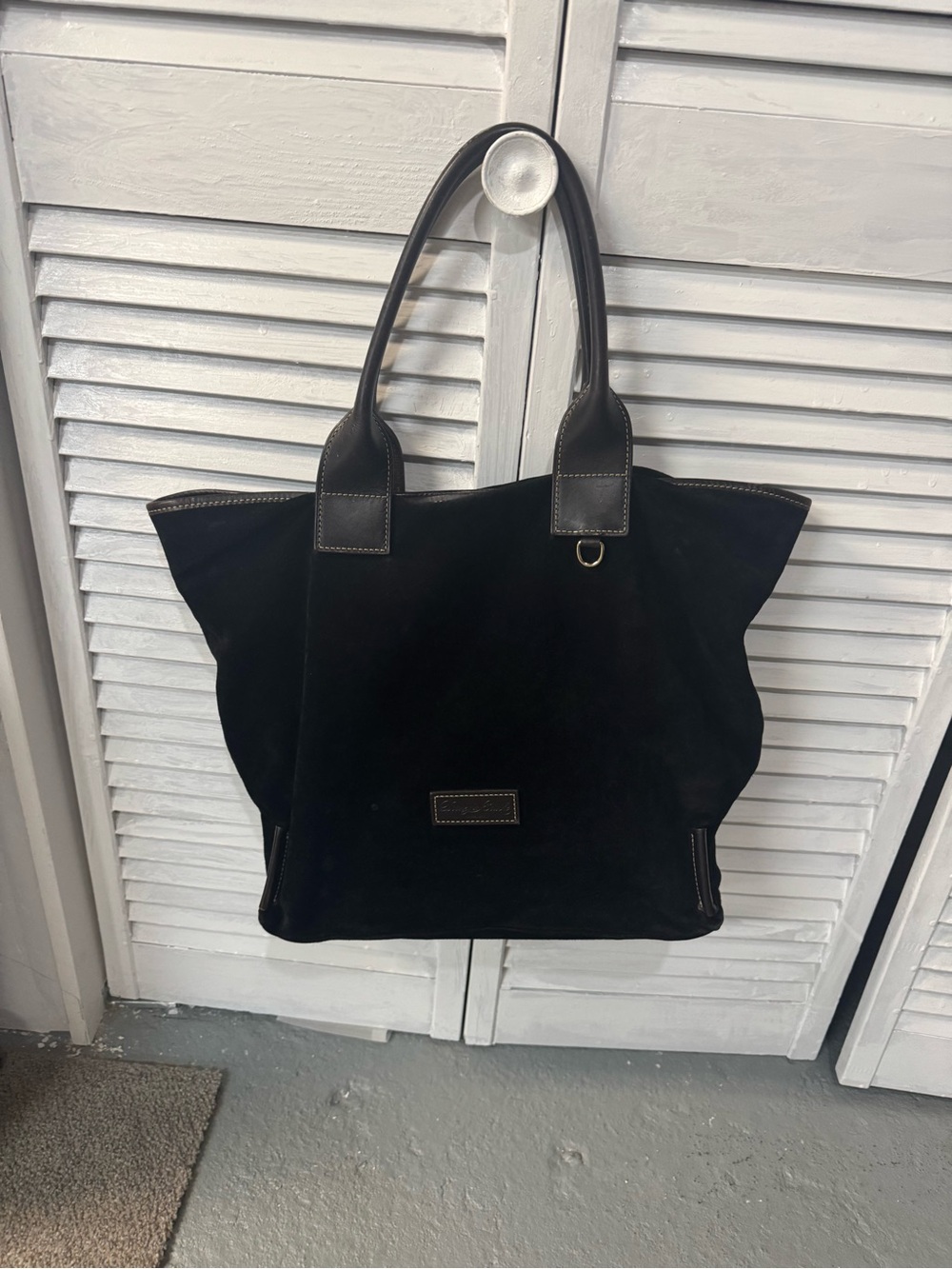 Dooney and Burke Black Suede Tote Bag with Leather Handles